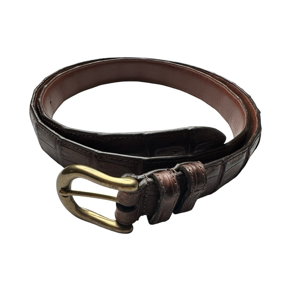 Bespoke Brown Genuine Crocodile 1.25 Inch Belt Brass Buckle Size 44 NWOT